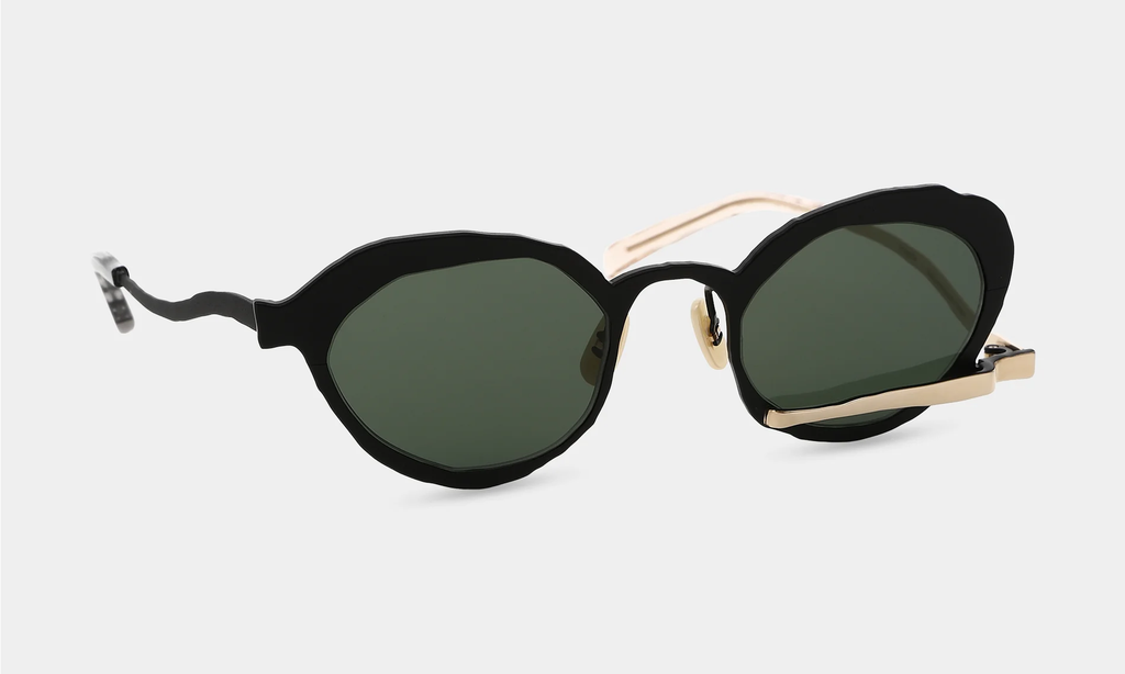 MASAHIRO MARUYAMA - MM-0090 Sunglasses, Color: No.2 Black - Gold [Green Lens]