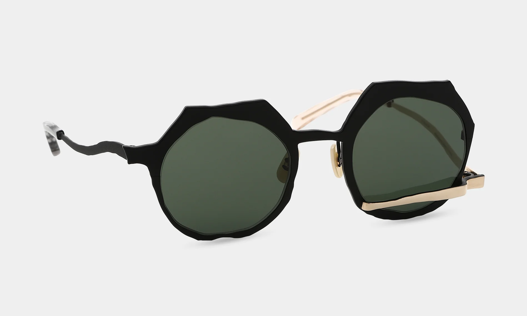 MASAHIRO MARUYAMA - MM-0089 Sunglasses, Color: No.2 Black - Gold [Green Lens]
