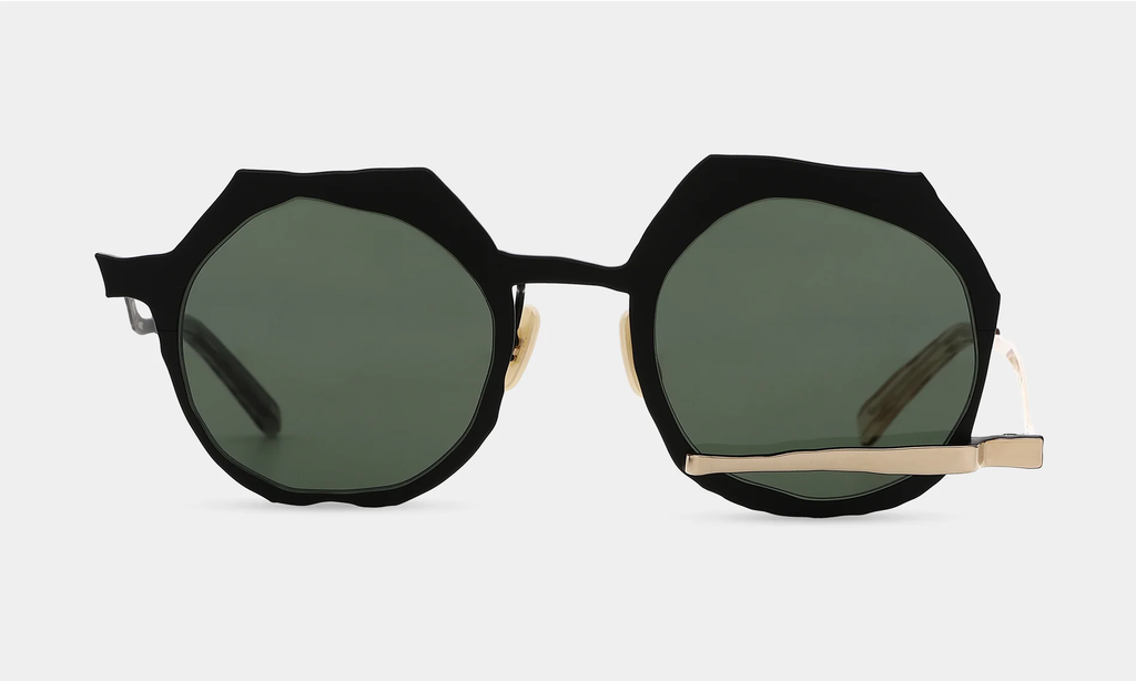 MASAHIRO MARUYAMA - MM-0089 Sunglasses, Color: No.2 Black - Gold [Green Lens]